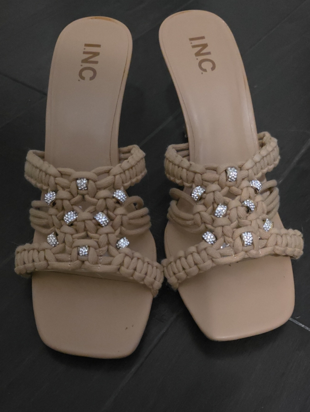 INC International Concepts Tan Braided Gem Slip-On Mules